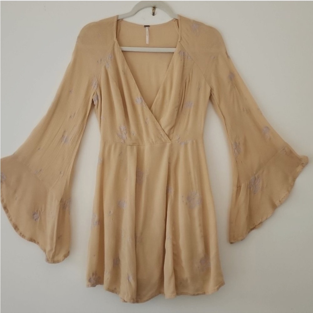 Free People Cream Mini Dress with Bell Sleeves